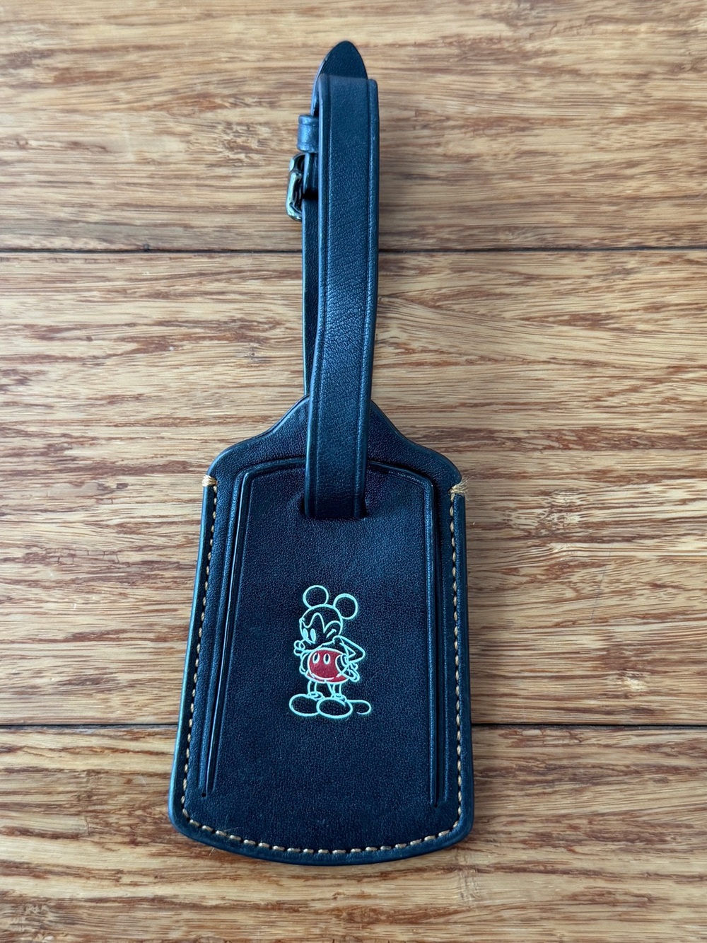 Coach x Disney, Mickey Mouse Embossed Leather Luggage Tag, Black Glove Leather